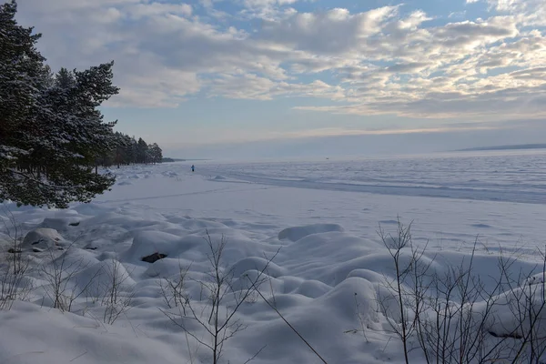 Lac Onega Hiver Recouvert Neige Glace — Photo