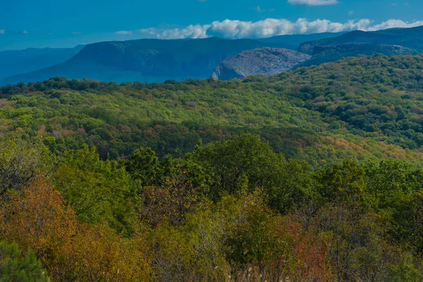 Belle Vue Sur Paysage Début Automne Montagnes Crimée Baydar Valley — Photo