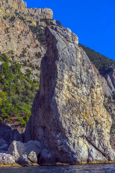 Beautiful View Water Yellow Orange Crimean Mountain Landscape Balaklava Sea — Stock Photo, Image