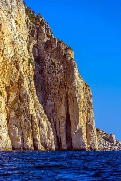 Beautiful View Water Yellow Orange Crimean Mountain Landscape Balaklava Sea — Stock Photo, Image