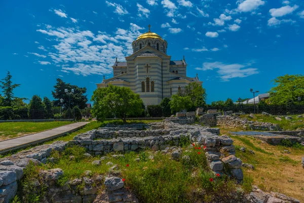 2021年9月5日克里米亚 塞瓦斯托波尔历史和考古保护区 Tauric Chersonesos 圣弗拉迪米尔大教堂 — 图库照片