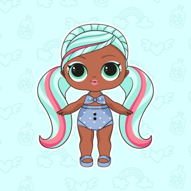 Surprise Doll Mini Girl Cartoon Strawberry afro vector