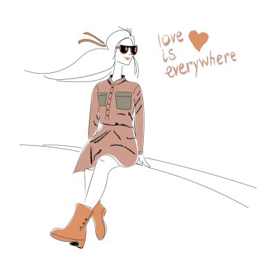 Young romantic girl looks into the distance. For t-shirts print, phone case, posters, bag print, cup print or notepad cover