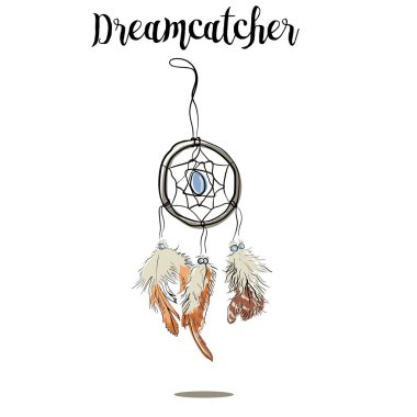Mürekkep dreamcatcher eşarplı ile çizilmiş. Etnik illüstrasyon, aşiret, Amerikan Kızılderili geleneksel sembolü. Kabile Tema.