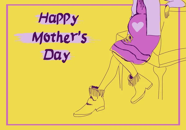Ilustração da mulher grávida. Cartão de férias Dia de Mãe —  Vetores de Stock