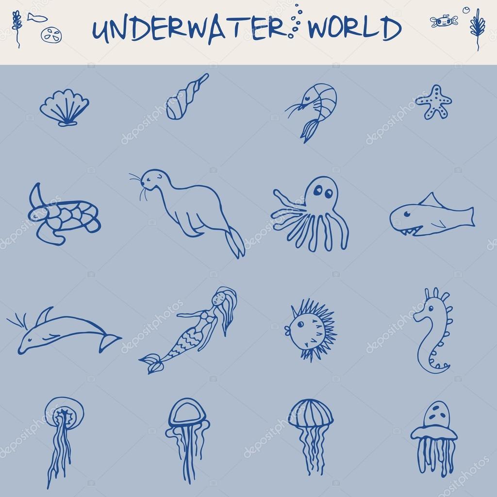 Hand drawn doodle Boat and Sea set Vector illustration boat icons sea life concept elements