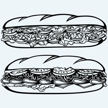 Sub Sandwich with sausage, cheese, lettuce and tomato clipart