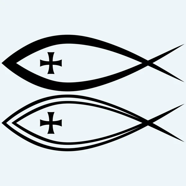 Christelijke vis symbool met kruis — Stockvector