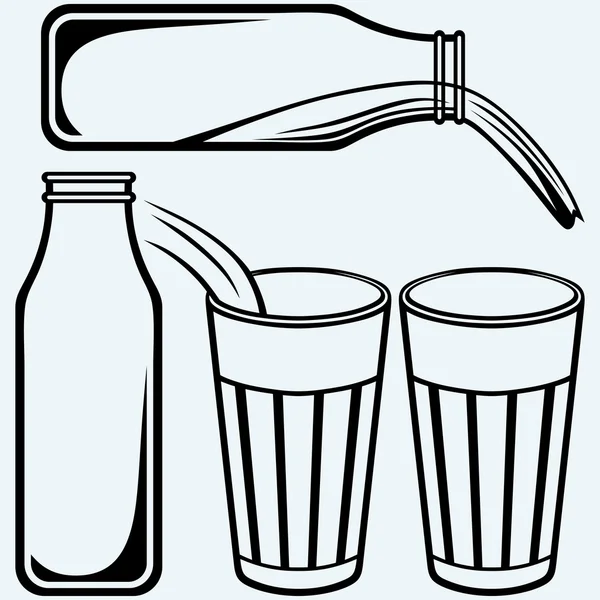 Наливаємо склянку молока і молочної пляшки — стоковий вектор