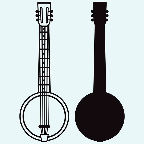 Siluet dari Banjo, instrumen string musik - Stok Vektor