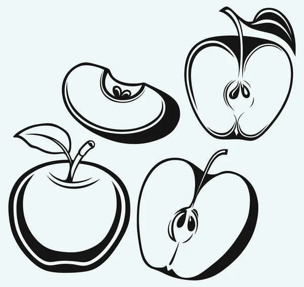 Свежее яблоко с листом и ломтиком — стоковый вектор