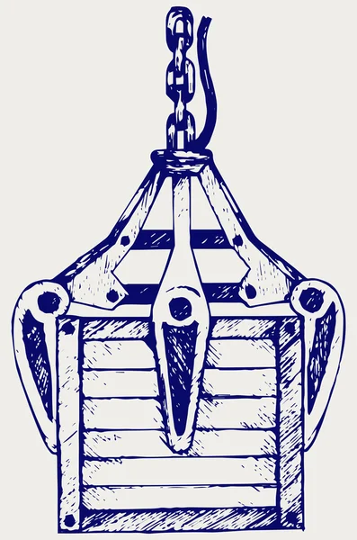 Crane mechanische hand en houten doos — Stockvector