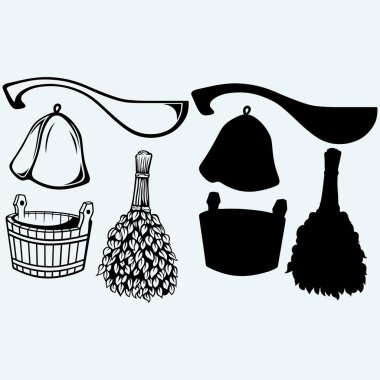 Sauna hazır aksesuarları - süpürge, kova, şapka ve Kepçe