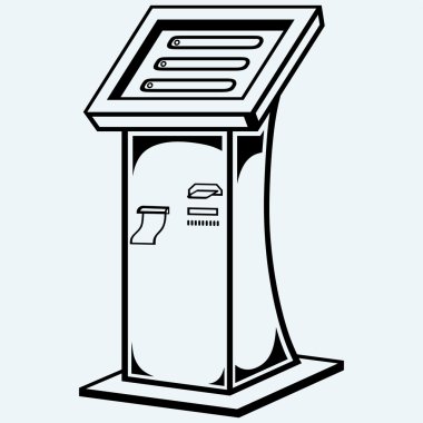 Interactive information kiosk. Terminal stand screen display console infokiosk