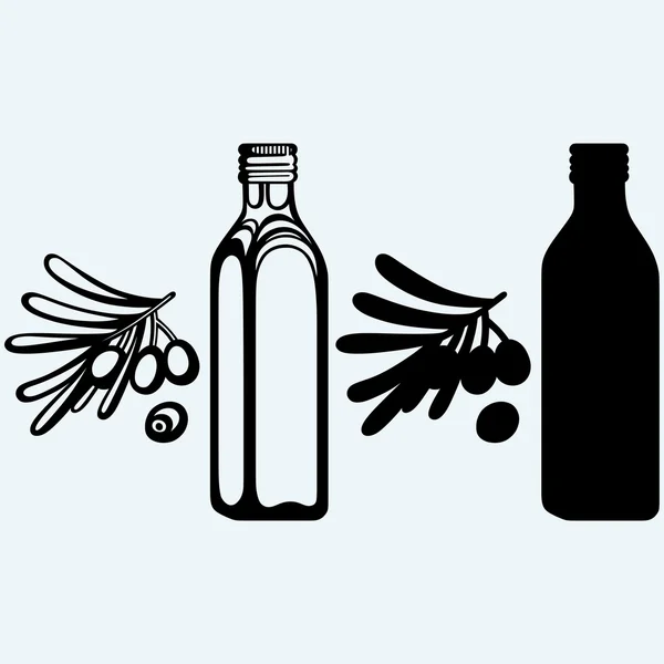 Aceite de oliva y rama de olivo — Vector de stock