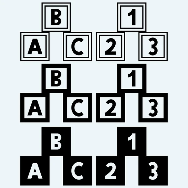 Cubos de alfabeto com letras A, B, C e numerais —  Vetores de Stock