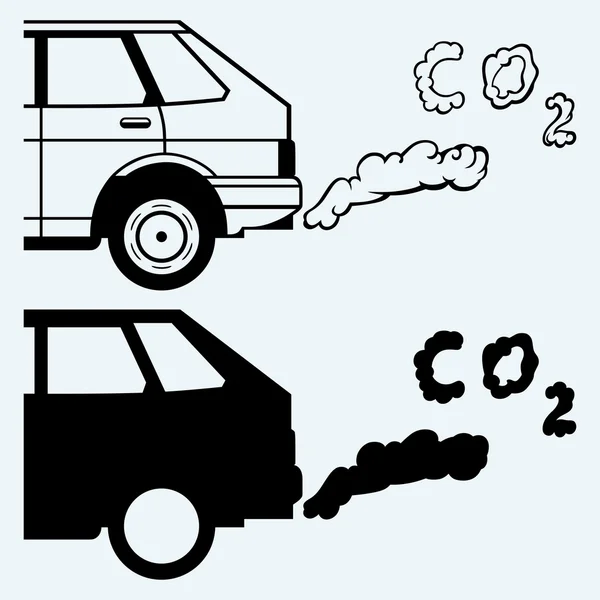 Fechar as emissões de gases de um carro no engarrafamento —  Vetores de Stock