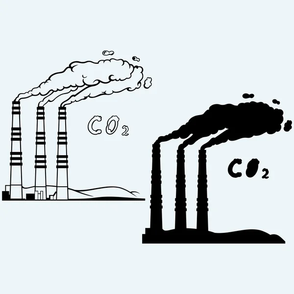 Emisión de la central eléctrica de carbón. Nube de CO2 — Vector de stock