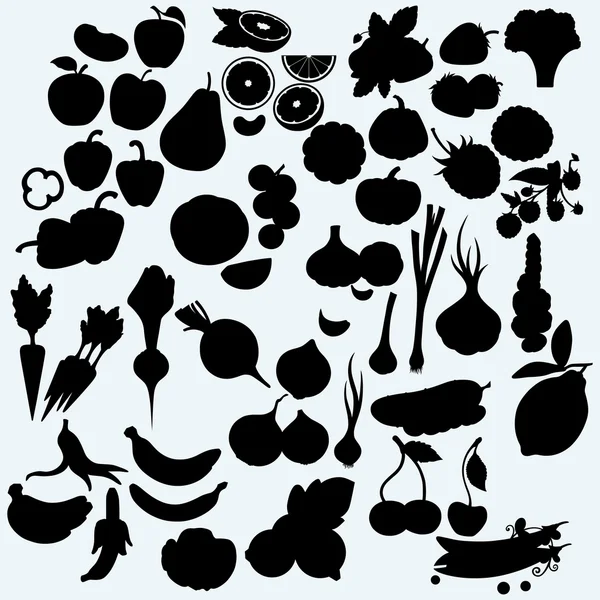 Frutas y verduras frescas y jugosas, juego de cosecha — Archivo Imágenes Vectoriales