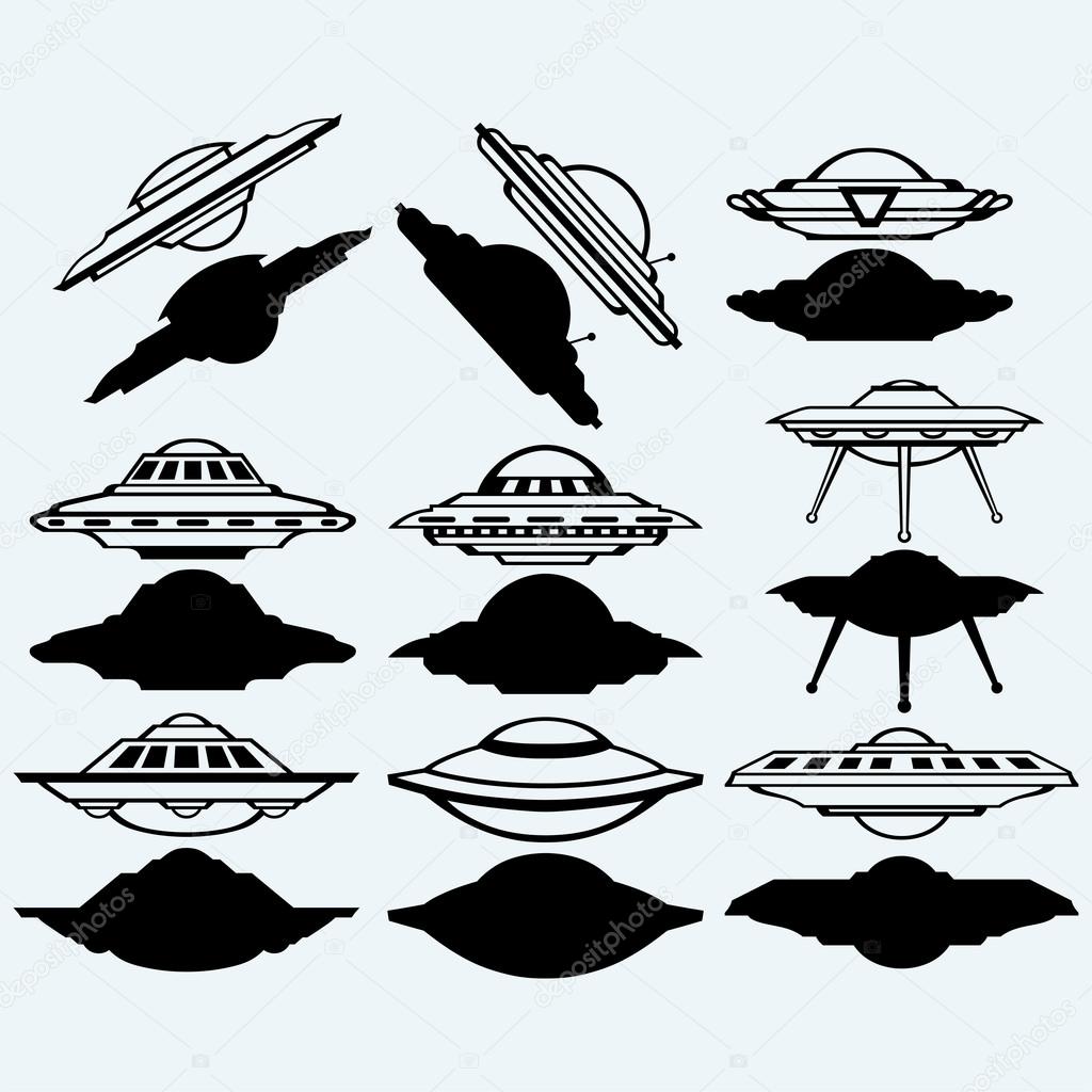 UFO flying saucer set icon