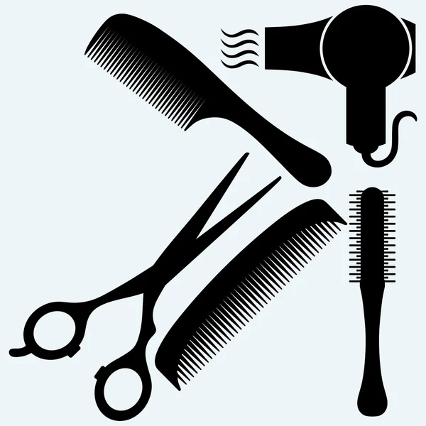 Gunting, sisir untuk rambut dan pengering - Stok Vektor