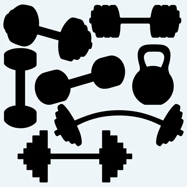 Barbell, barbell and kettlebell — Stock Vector