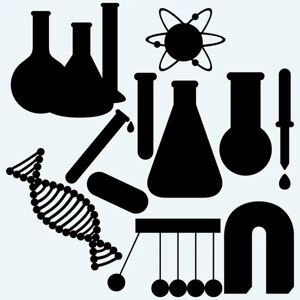 Biyoloji, kimya, physicsand ve dengeleme topları Newton'un beşiği — Stok Vektör