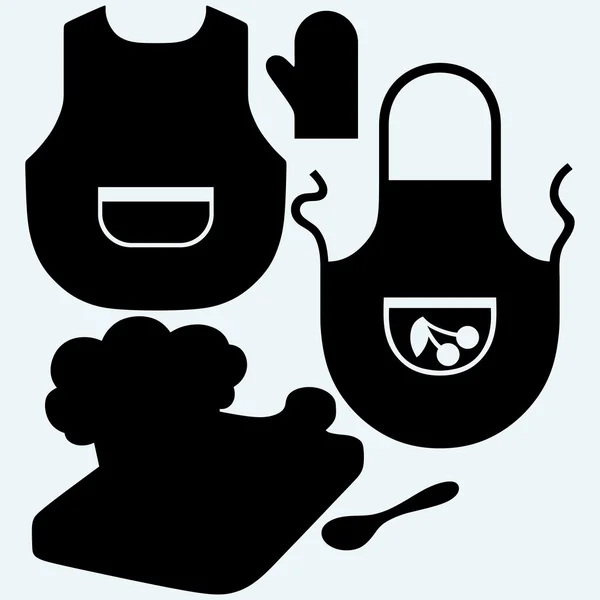 Cutting board, chef hat and spoon, apron and potholder — Stock Vector