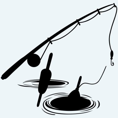 Fishing rod and float in water clipart