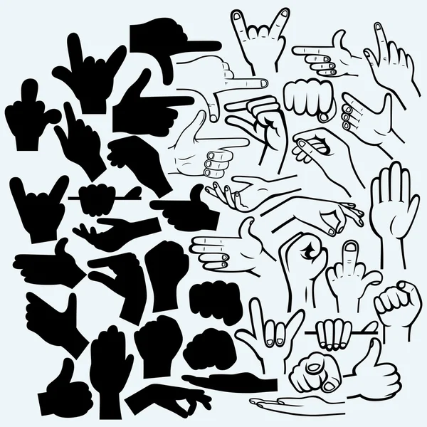 Conjunto de muitas mãos em fases diferentes —  Vetores de Stock
