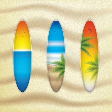 Sahilde sörf tahtaları