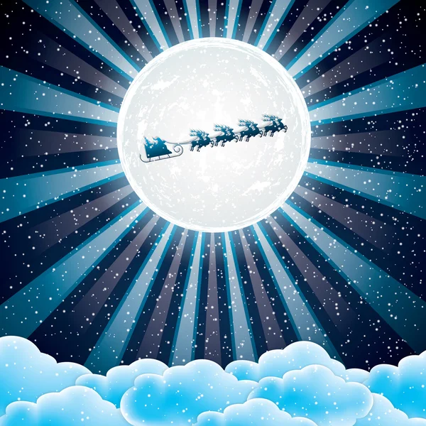 Санта Клаус ездит на санях оленей — стоковый вектор