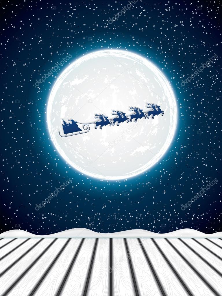 Santa Claus rides in a reindeer sleigh