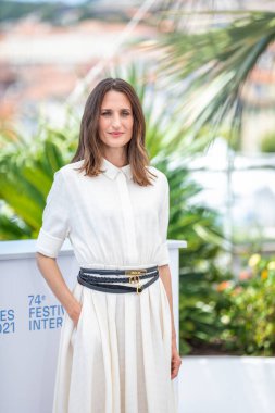 CANNES, FRANCE - JULY 09, 2021: French actress Camille Cottin poses during a photocall for the film 