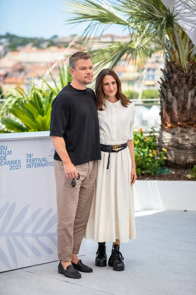Cannes Francia Julio 2021 Actor Estadounidense Matt Damon Actriz Francesa — Foto de Stock