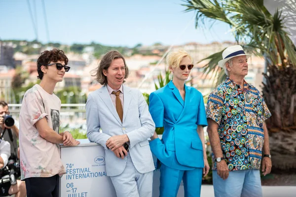 Cannes France July 2021 Timothee Chalamet Wes Anderson Tilda Swinton — Stock Photo, Image