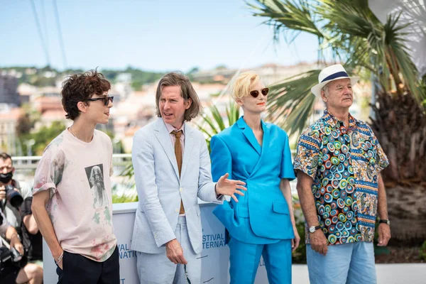 Cannes France July 2021 Timothee Chalamet Wes Anderson Tilda Swinton — Stock Photo, Image