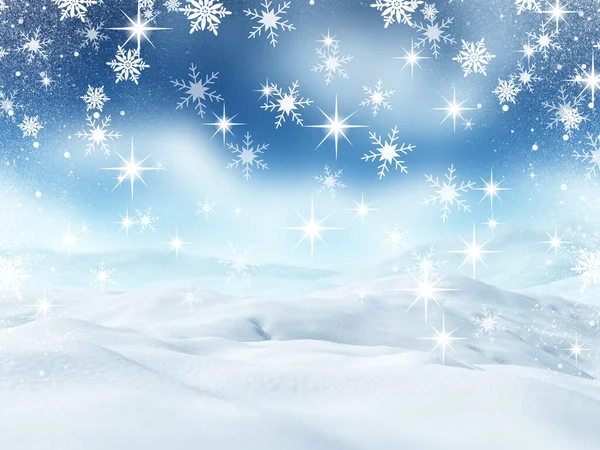 Återgivning Ett Jullandskap Med Snö Och Fallande Snöflingor — Stockfoto