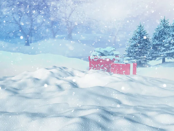 Representación Paisaje Navidad Con Regalos Enclavados Nieve — Foto de Stock