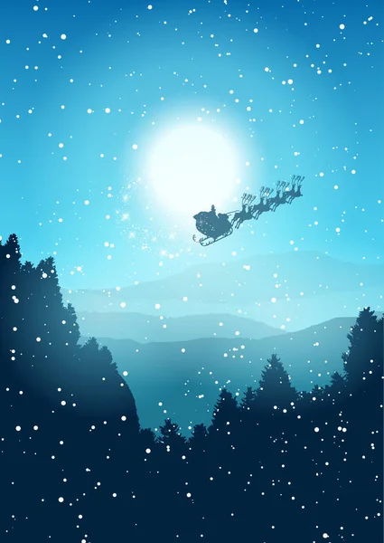 Weihnachten Hintergrund Mit Weihnachtsmann Verschneiten Himmel — Stockvektor