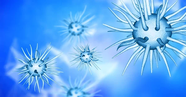 抽象的なウイルス細胞を用いた医療用バナーデザインの3Dレンダリング — ストック写真