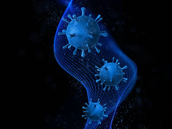 粒子設計上の低ポリウイルス細胞を用いた抽象医学的背景の3Dレンダリング — ストック写真