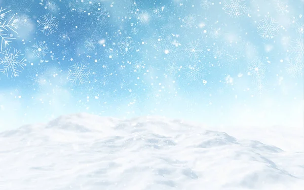 三维渲染雪地的圣诞景观 — 图库照片