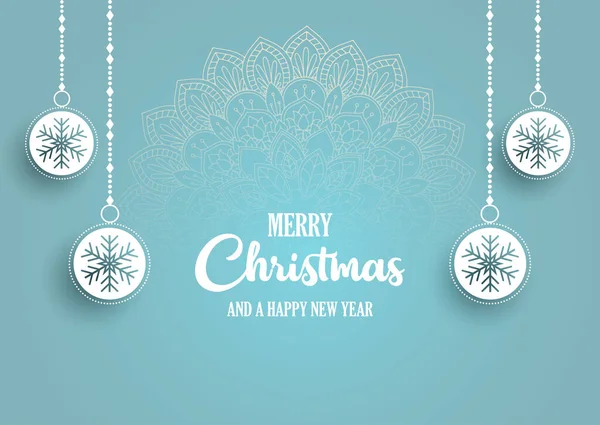 Elegant Christmas Backgorund Hanging Snowflake Baubles Mandala Design — Stock Vector