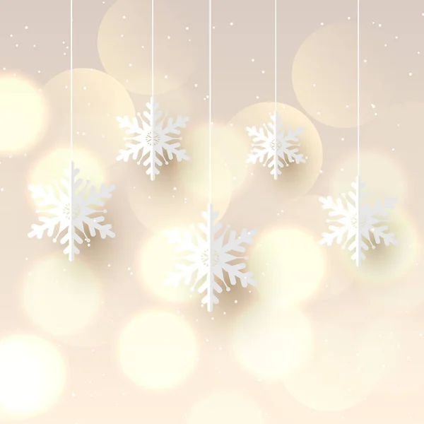 Fundo Natal Com Flocos Neve Pendurados Design Luzes Bokeh — Vetor de Stock