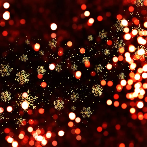 Fundo Natal Com Luzes Bokeh Design Flocos Neve Dourados — Fotografia de Stock