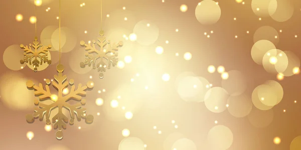 Weihnachten Hintergrund Mit Goldenen Schneeflocken Und Bokeh Lichter — Stockvektor