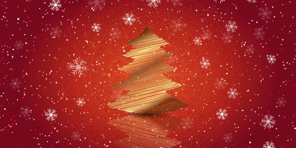 Kerstbanner Met Een Gouden Krabbelboom Ontwerp — Stockvector