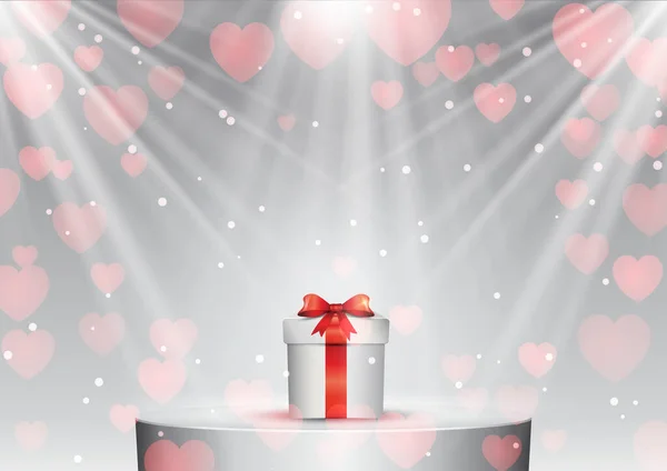 Hintergrund Zum Valentinstag Mit Geschenk Auf Einem Podium Scheinwerferlicht — Stockvektor