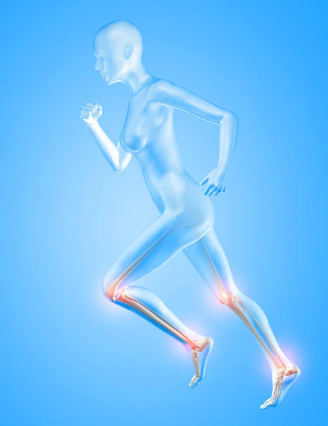 Render Female Figure Running Knee Ankle Bones Highlighted — Stock Photo, Image